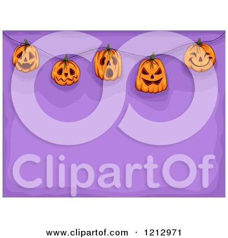 Clipart of Suspended Halloween Jackolantern Pumpkins over Purple - Royalty Free Vector Illustration by BNP Design Studio