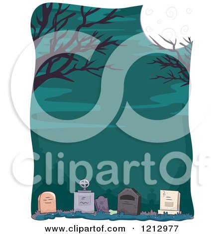 Clipart of a Full Moon and Bare Tree Branches over a Cemetery - Royalty Free Vector Illustration by BNP Design Studio