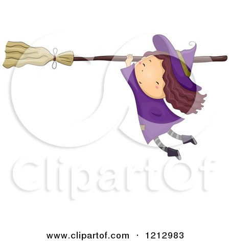 Clipart of a Little Witch Girl Hanging onto a Broomstick - Royalty Free Vector Illustration by BNP Design Studio