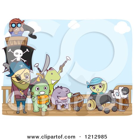 Clipart of a Monster Pirate Crew on a Ship - Royalty Free Vector Illustration by BNP Design Studio