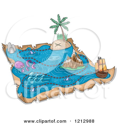 Clipart of a Treasure Map with Raised Markers - Royalty Free Vector Illustration by BNP Design Studio