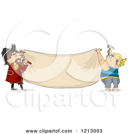 Clipart of Two Male Pirates Hanging a Blank Banner - Royalty Free Vector Illustration by BNP Design Studio
