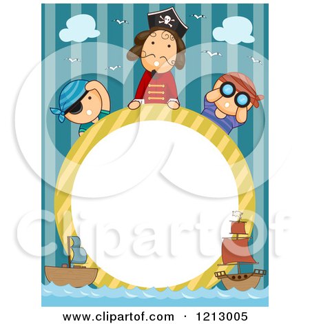 Clipart of a Circle Frame with Pirates and Ships - Royalty Free Vector Illustration by BNP Design Studio