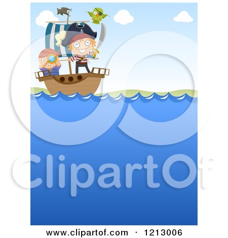 Clipart of Little Pirates Sailling a Ship - Royalty Free Vector Illustration by BNP Design Studio