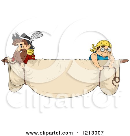 Clipart of Pirates Unrolling a Sail Header - Royalty Free Vector Illustration by BNP Design Studio