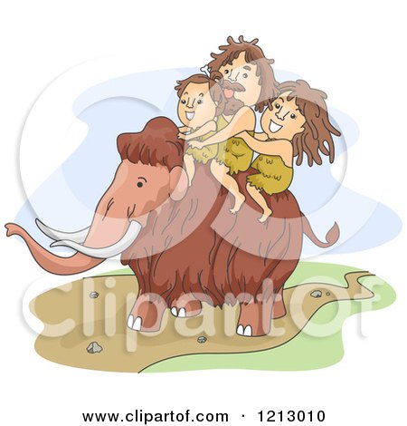 Clipart of a Caveman Family Riding a Mammoth - Royalty Free Vector Illustration by BNP Design Studio