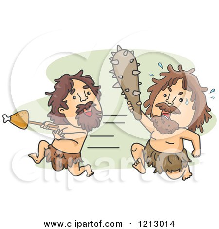 Clipart of a Caveman Chasing Another with a Club After He Sthole His Meat - Royalty Free Vector Illustration by BNP Design Studio