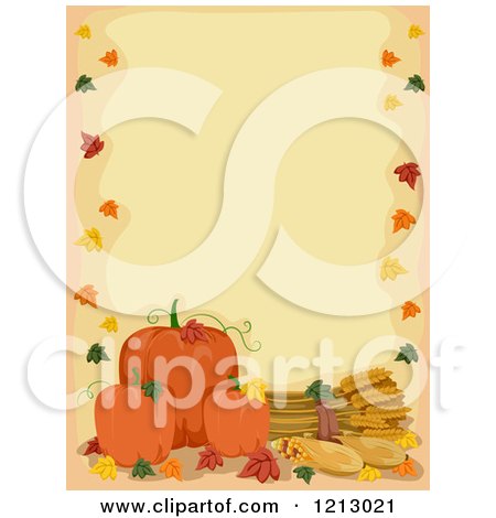 Clipart of a Border of Autumn Leaves Pumpkins and Wheat - Royalty Free Vector Illustration by BNP Design Studio