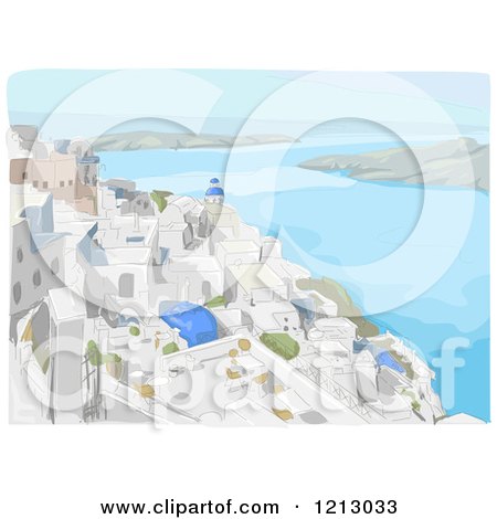 Clipart of Coastal Buildings in Santorini Greece - Royalty Free Vector Illustration by BNP Design Studio