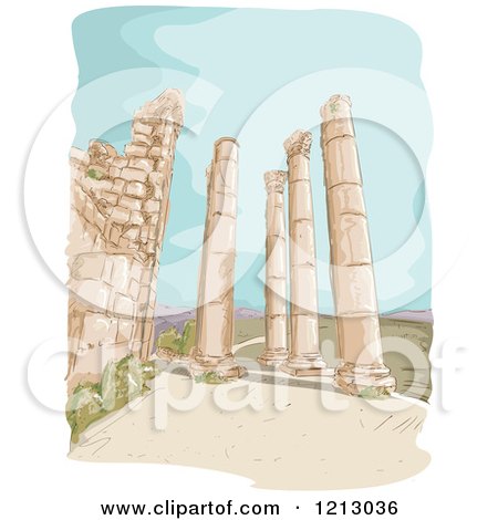 Clipart of Jerash Pillar Ruins in Jordan - Royalty Free Vector Illustration by BNP Design Studio