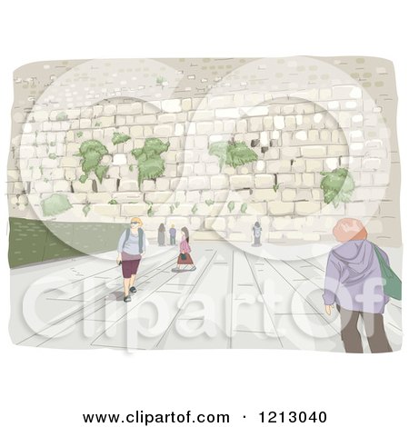 Clipart of Tourists a the Wailing Wall in Israel - Royalty Free Vector Illustration by BNP Design Studio
