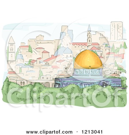 Clipart of a View of the Dome of the Rock in Jerusalem - Royalty Free Vector Illustration by BNP Design Studio