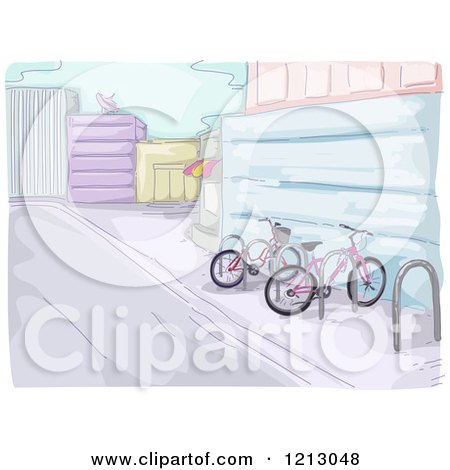 Clipart of a Bike Rack in a Parkling Lot - Royalty Free Vector Illustration by BNP Design Studio