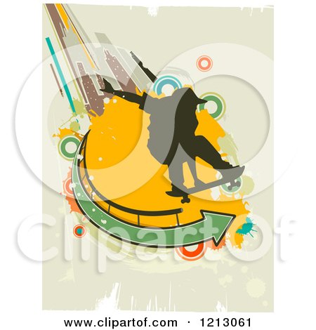 Clipart of a Silhouetted Skateboarder over Grunge - Royalty Free Vector Illustration by BNP Design Studio