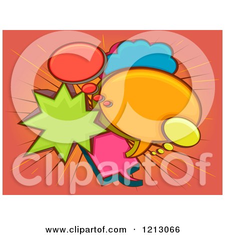 Clipart of Colorful Speech and Thought Bubbles over Rays - Royalty Free Vector Illustration by BNP Design Studio