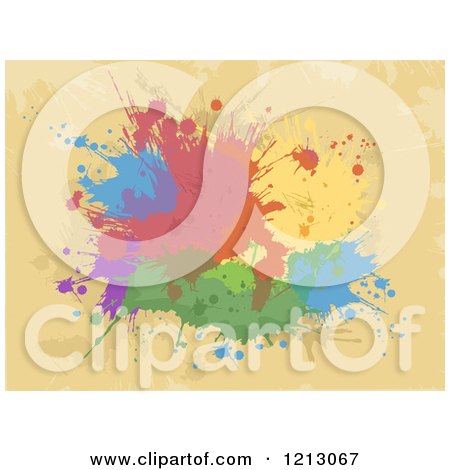 Clipart of Colorful Ink Splatters on Tan - Royalty Free Vector Illustration by BNP Design Studio