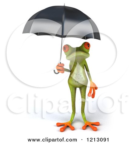 Clipart of a 3d Springer Frog Sheltered Under an Umbrella - Royalty Free CGI Illustration by Julos