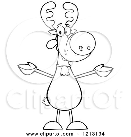 Cartoon of an Outlined Christmas Reindeer Wanting a Hug - Royalty Free Vector Clipart by Hit Toon