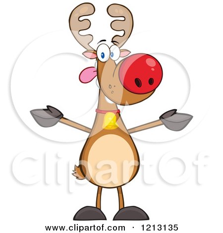 Cartoon of a Christmas Rudolph Reindeer Wanting a Hug - Royalty Free Vector Clipart by Hit Toon