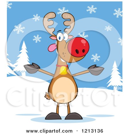 Cartoon of a Christmas Reindeer Wanting a Hug in the Snow - Royalty Free Vector Clipart by Hit Toon