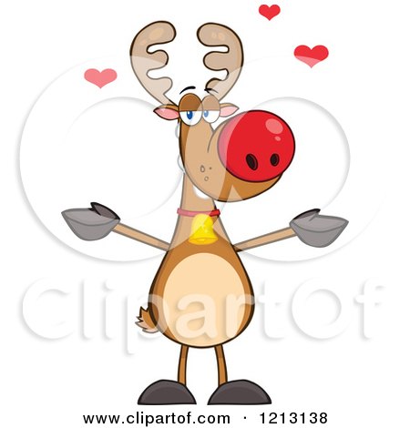 Cartoon of a Rudolph Reindeer Wanting a Hug - Royalty Free Vector Clipart by Hit Toon