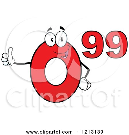 Cartoon of a Red Ninety Nine Cent Mascot Holding a Thumb up - Royalty Free Vector Clipart by Hit Toon