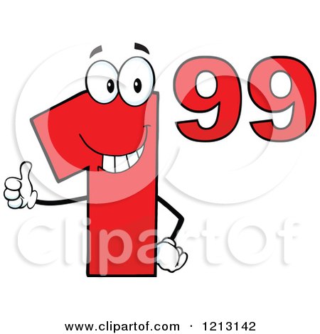Cartoon of a Red Dollar Ninety Nine Cent Mascot Holding a Thumb up - Royalty Free Vector Clipart by Hit Toon