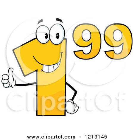 Cartoon of a Dollar Ninety Nine Cent Mascot Holding a Thumb up - Royalty Free Vector Clipart by Hit Toon