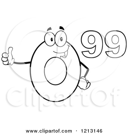 Cartoon of an Outlined Ninety Nine Cent Mascot Holding a Thumb up - Royalty Free Vector Clipart by Hit Toon