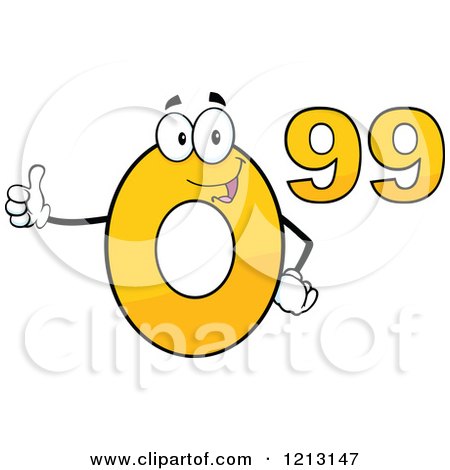 Cartoon of a Yellow Ninety Nine Cent Mascot Holding a Thumb up - Royalty Free Vector Clipart by Hit Toon