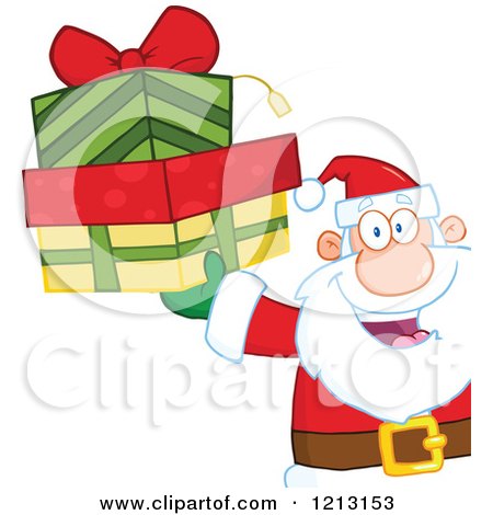 Cartoon of a Cropped Jolly Santa Holding Christmas Gifts - Royalty Free Vector Clipart by Hit Toon