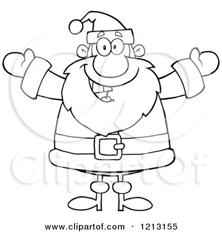 Cartoon of an Outlined Jolly Santa Holding His Arms Wide - Royalty Free Vector Clipart by Hit Toon