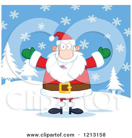 Cartoon of a Jolly Santa Holding His Arms Wide in the Snow - Royalty Free Vector Clipart by Hit Toon