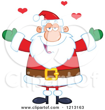 Cartoon of a Happy Santa with Hearts and Open Arms for a Hug - Royalty Free Vector Clipart by Hit Toon