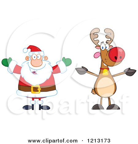 Cartoon of a Happy Santa and Reindeer - Royalty Free Vector Clipart by Hit Toon