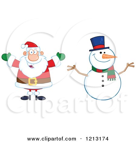 Cartoon of a Happy Santa and Snowman - Royalty Free Vector Clipart by Hit Toon