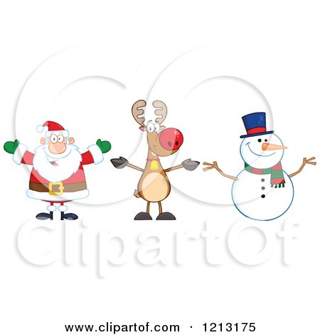 Cartoon of a Happy Santa Snowman and Reindeer - Royalty Free Vector Clipart by Hit Toon