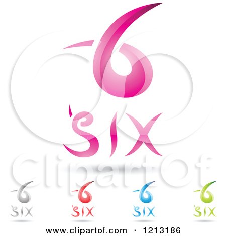 Clipart of Abstract Number 6 Icons with Six Text Under the Digit 9 - Royalty Free Vector Illustration by cidepix