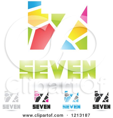 Clipart of Abstract Number 7 Icons with Seven Text Under the Digit - Royalty Free Vector Illustration by cidepix