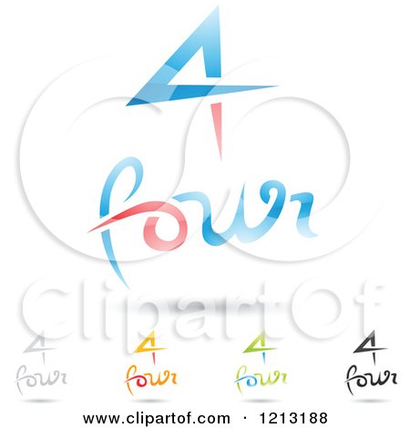 Clipart of Abstract Number 4 Icons with Four Text Under the Digit 3 - Royalty Free Vector Illustration by cidepix