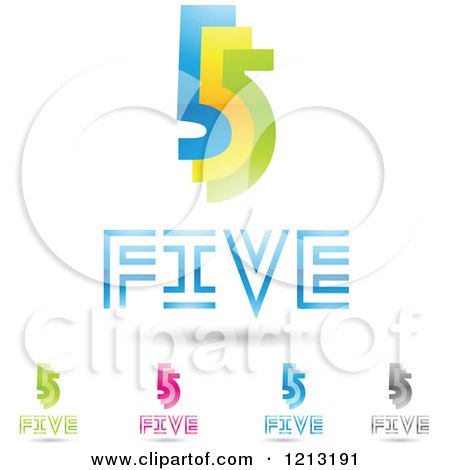 Clipart of Abstract Number 5 Icons with Five Text Under the Digit 2 - Royalty Free Vector Illustration by cidepix