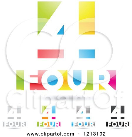 Clipart of Abstract Number 4 Icons with Four Text Under the Digit 2 - Royalty Free Vector Illustration by cidepix