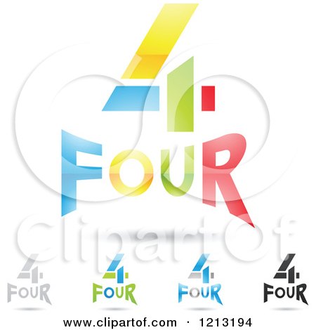 Clipart of Abstract Number 4 Icons with Four Text Under the Digit 7 - Royalty Free Vector Illustration by cidepix