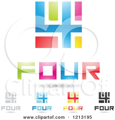Clipart of Abstract Number 4 Icons with Four Text Under the Digit 6 - Royalty Free Vector Illustration by cidepix