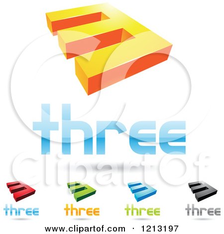 Clipart of Abstract Number 3 Icons with Three Text Under the Digit 4 - Royalty Free Vector Illustration by cidepix