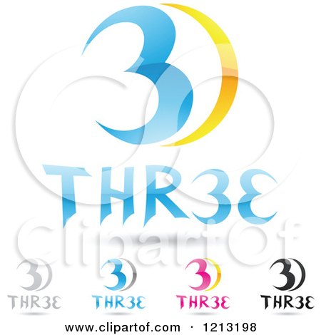 Clipart of Abstract Number 3 Icons with Three Text Under the Digit 3 - Royalty Free Vector Illustration by cidepix