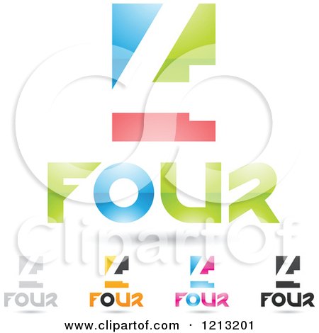 Clipart of Abstract Number 4 Icons with Four Text Under the Digit 9 - Royalty Free Vector Illustration by cidepix