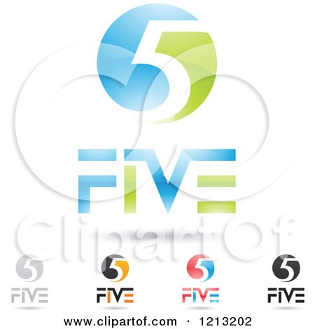 Clipart of Abstract Number 5 Icons with Five Text Under the Digit 4 - Royalty Free Vector Illustration by cidepix