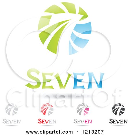 Clipart of Abstract Number 7 Icons with Seven Text Under the Digit 6 - Royalty Free Vector Illustration by cidepix