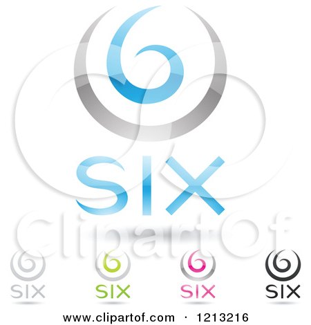 Clipart of Abstract Number 6 Icons with Six Text Under the Digit - Royalty Free Vector Illustration by cidepix